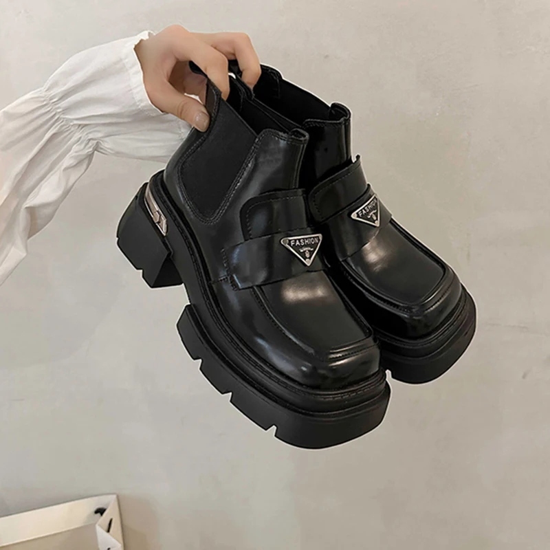 

Women Boots Casual Shoes Fashion Modern Motorcycle Martin Boots Slip On Platform Chunky Black Punk Female High Quality Shoes