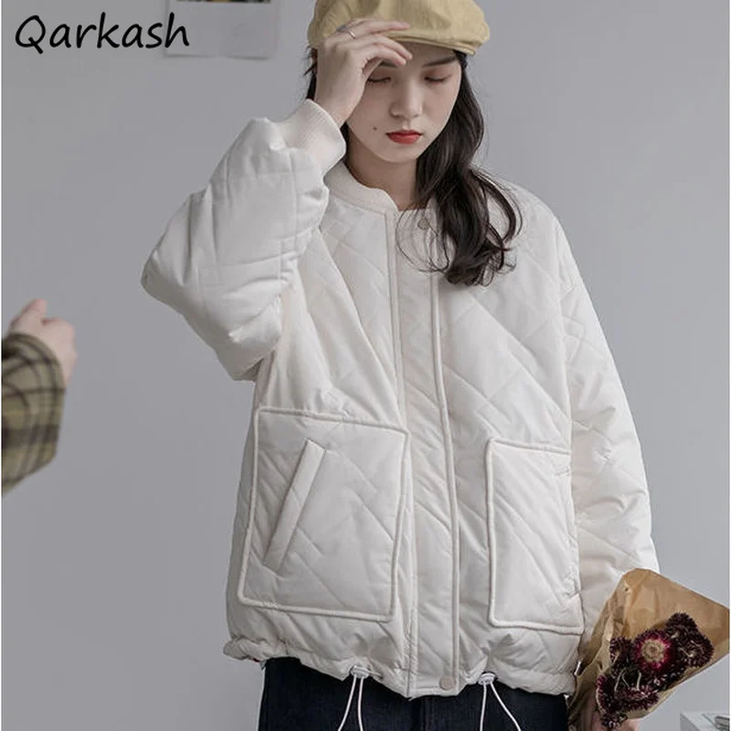 

Parkas Women Solid Simple Fashion Winter Warm Outwear Korean Style College Leisure All-match Pockets Feminino Basic Popular New