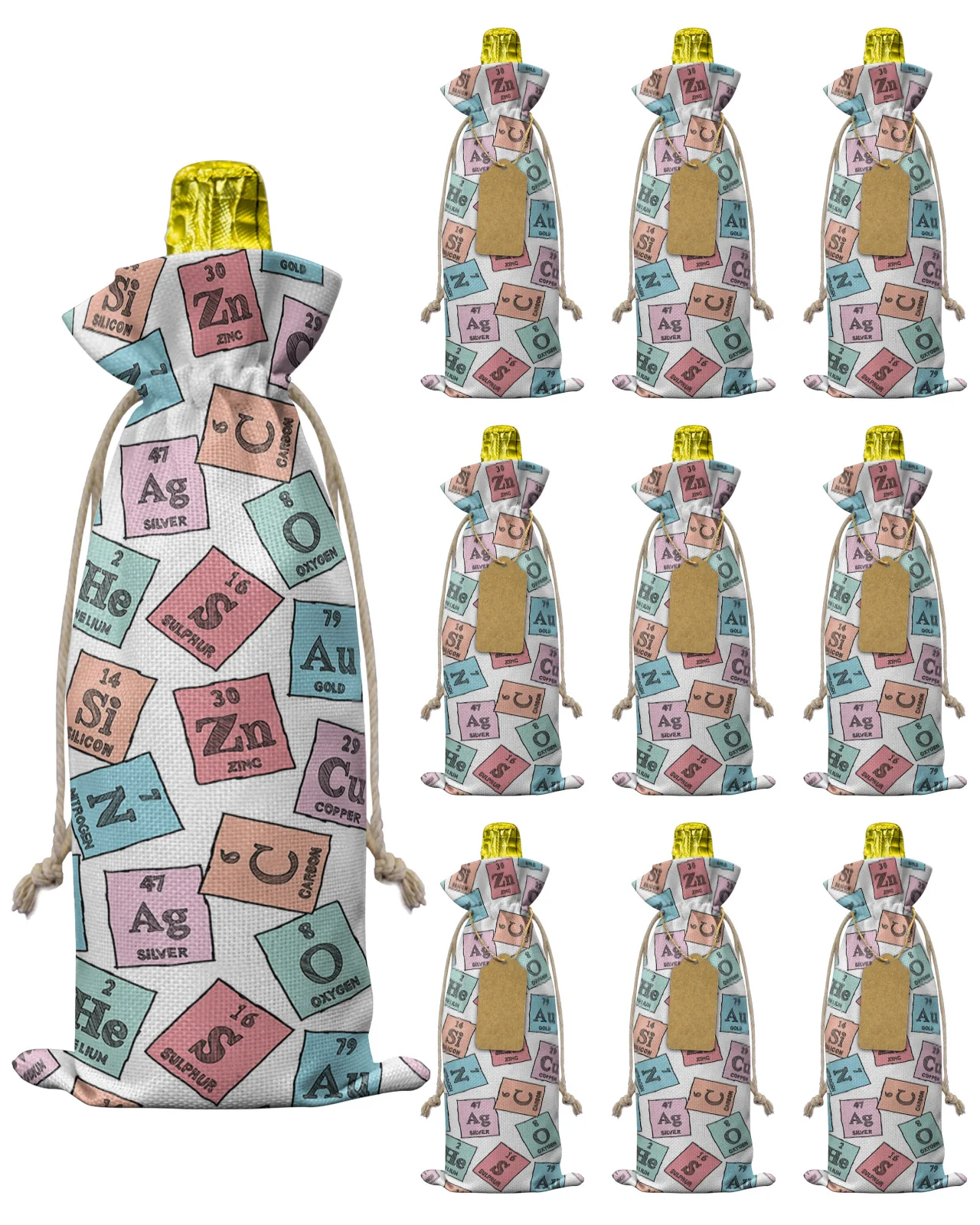 

10pcs Elements Letters Lines Drawstring Wine Bottle Covers Reusable Bottle Wrap Gift Package Party Decor Wine Bags