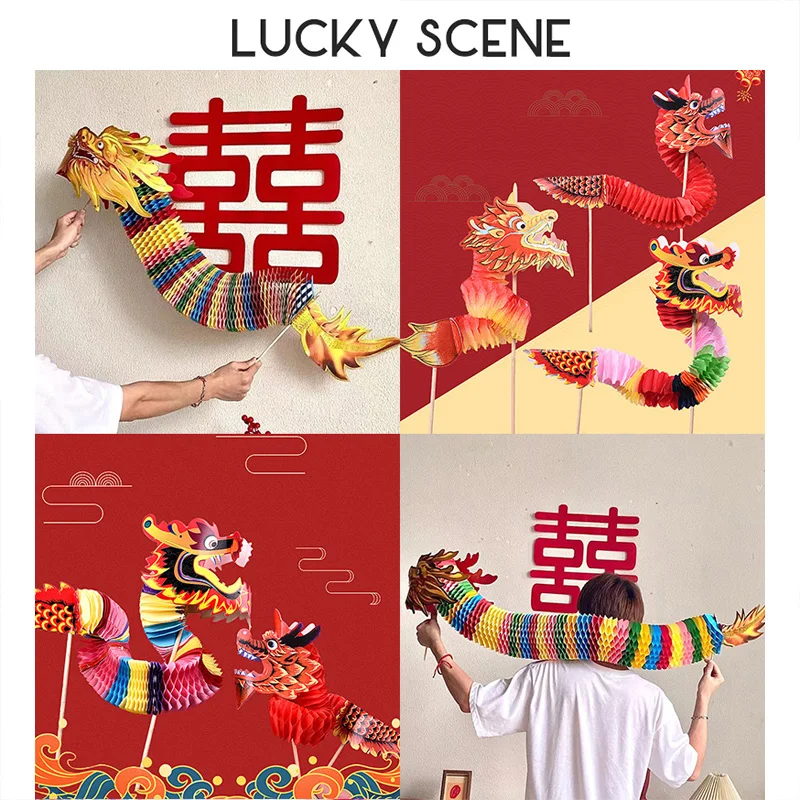 Chinese New Year Dragon And Lion Dance Paper Cutout Gift Nostalgia Children's Handicrafts Toys Lion Awakening S01643