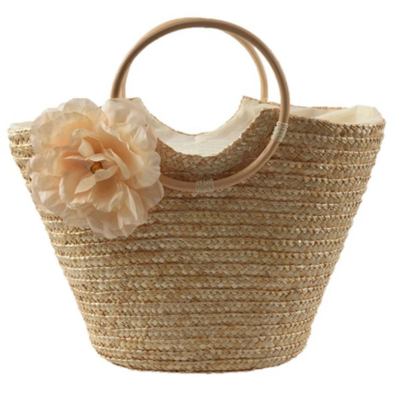 

Women's Straw Handbag Flower Woven Summer Beach Messenger Tote Bag Basket Shopper Purse