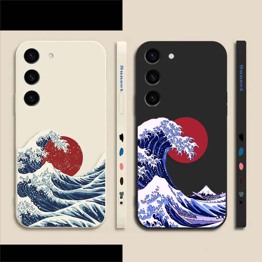

Japanese Illustrator Waves Sunset Phone Case For Samsung Galaxy S23 S22 S21 S20 FE S11 S11E S10 S10E S9 Ultra Plus 4G 5G Case