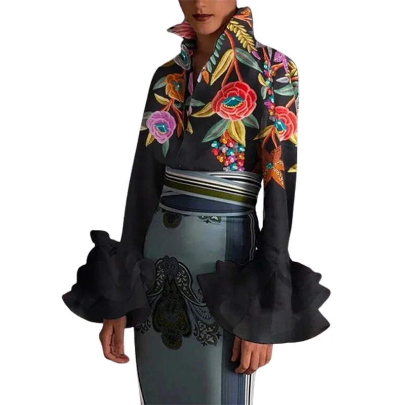 Gymystars новинка 2024 женская винтажная блузка с расклешенными рукавами весна-лето