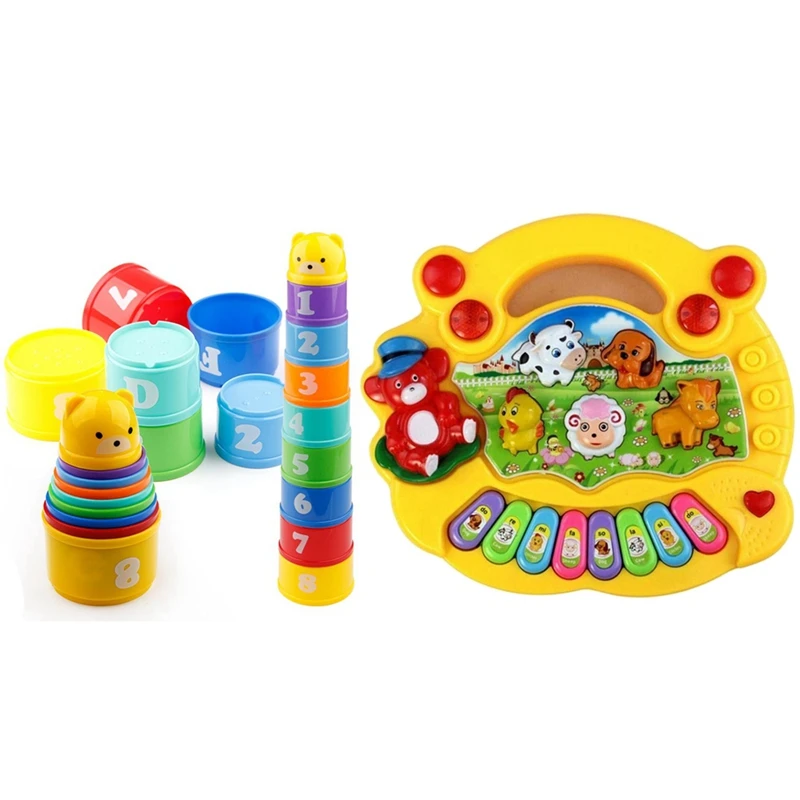 

1 шт., Детский развивающий игрушечный пианино, 6 месяцев + фигурки