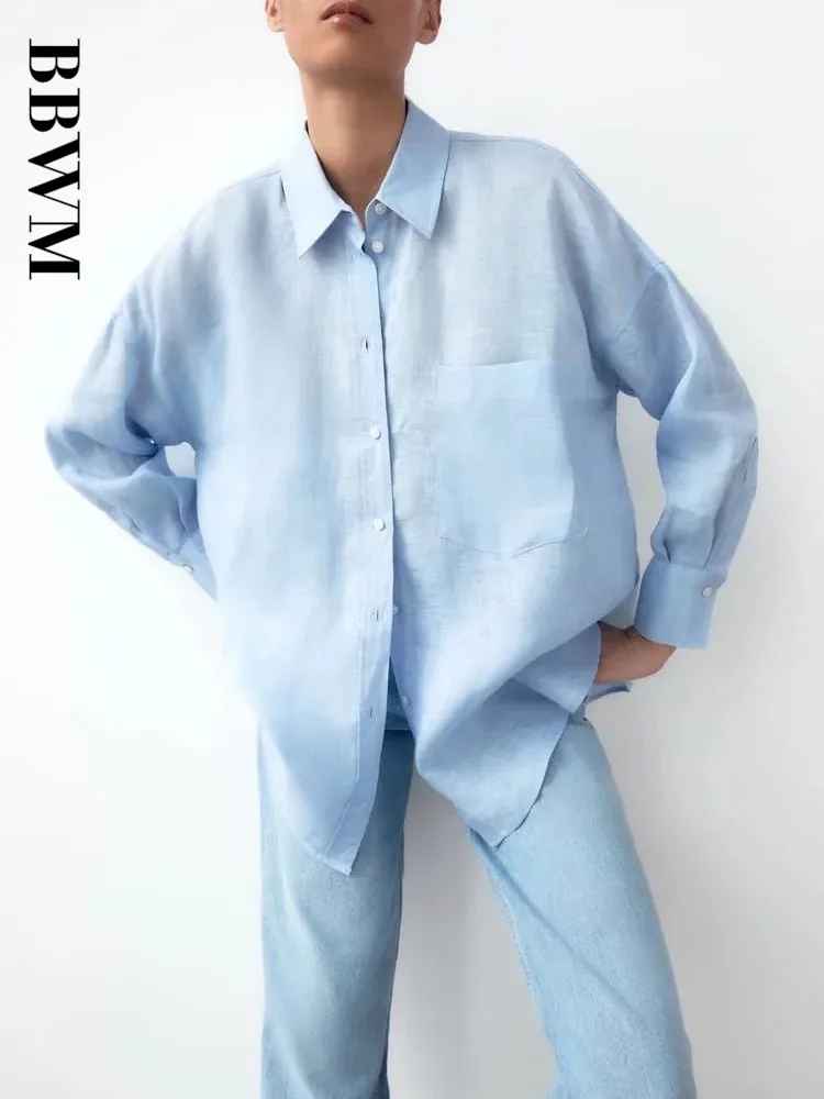 Женская однобортная рубашка с отложным воротником Повседневная однотонная