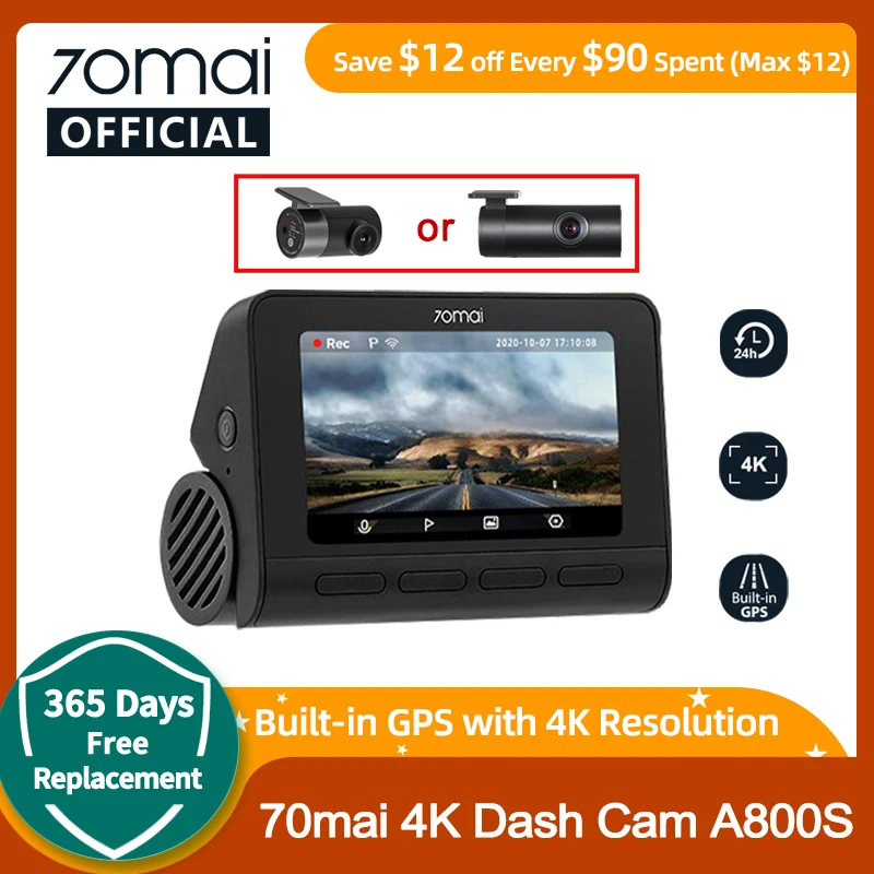 

70mai 4K Dash Cam A800S Built-in GPS ADAS 140FOV 70mai Camera Car DVR A800S 24H Parking Monitor Support Rear or Interior Cam