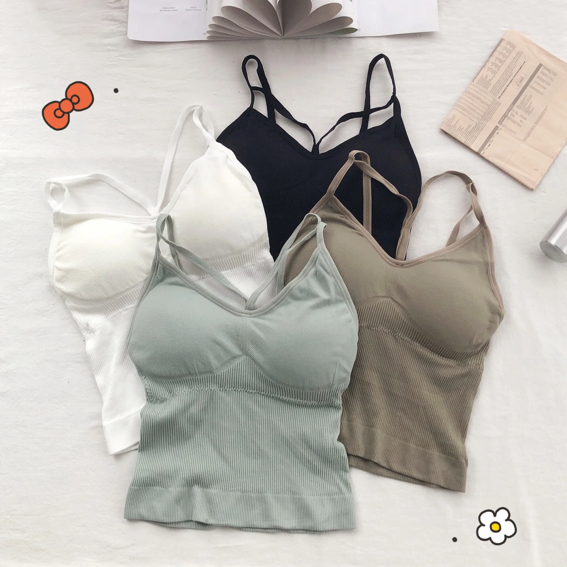 

Suspender Tank Up Fashion Solid Color Lingerie Female Soft Top Brassreie Women Cotton Underwear Push Up Bra Sexy Brassreie Chest