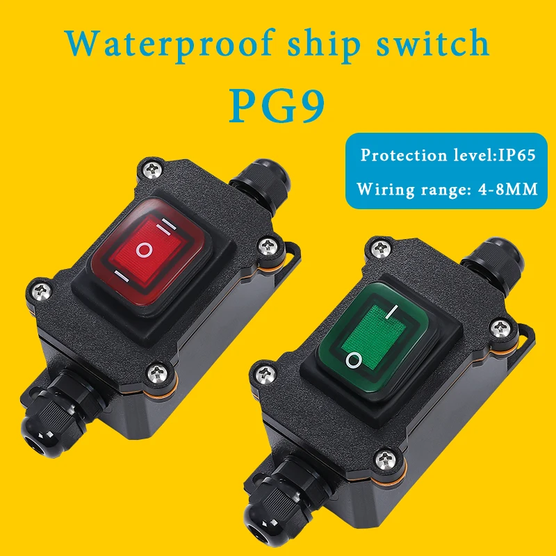 

Ship-type waterproof switch with IP65 shell Rocker Electrical Equipment ON/OFF 4/6Pin With LED Red Green Light 220V Power Button