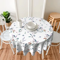 blue summer leaves tablecloth round 60 inch table cover polyester wrinkle resistant waterproof for kitchen outdoor table cloth