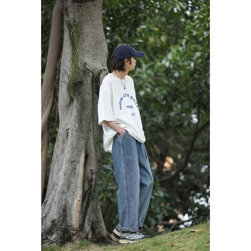 Men Clothing 2022 Autumn and Winter New Straight Loose Cylinder Jeans Vintage  Comfortable Blue Broad Leg Harun Trousers Female