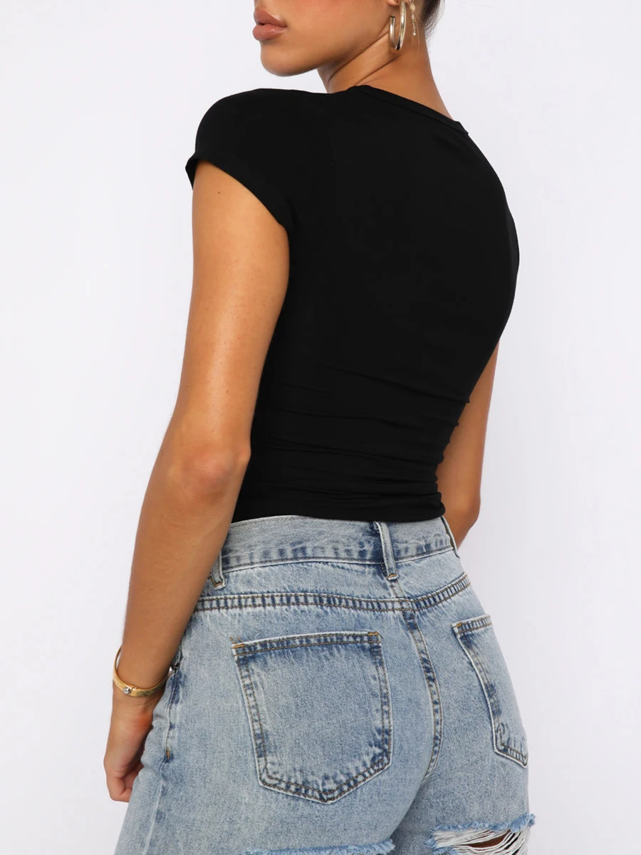 Укороченные женские топы Pivanzore облегающая футболка с круглым вырезом и длинным