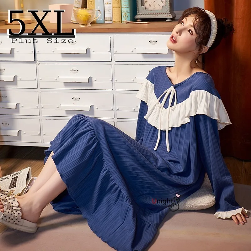 

Large oversized Night Dress Women's Cotton Nightgowns Nightdress Female Sleepshirt Sleepwear long sleeves Dresses Home Clothes