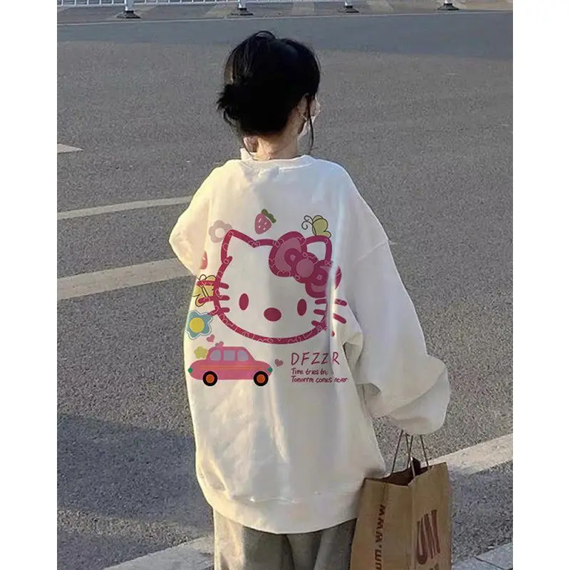 

Kawaii Sanrio Sweater Hello Kittys Accessories Cute Beauty Cartoon Anime Long Sleeve Tops Warm Oversize Toys for Girls Gift