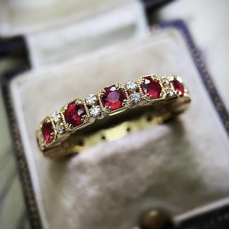 Gold Plated inlaid ruby ring diamond ring European and American retro express wedding ring