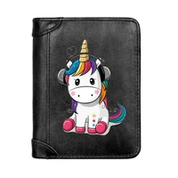 fashion luxury unicorn printing genuine leather men wallet classic pocket slim card holder male short purses gifts high quality