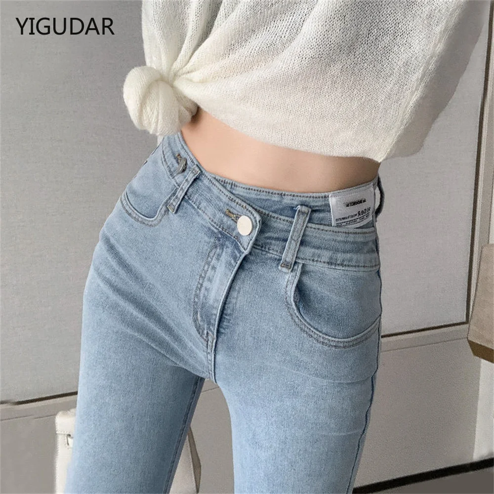 Super Elastic High Waist Pencil Jeans Streetwear Women Skinny Denim Trousers Double Button Retro Stretch Jeans women pants