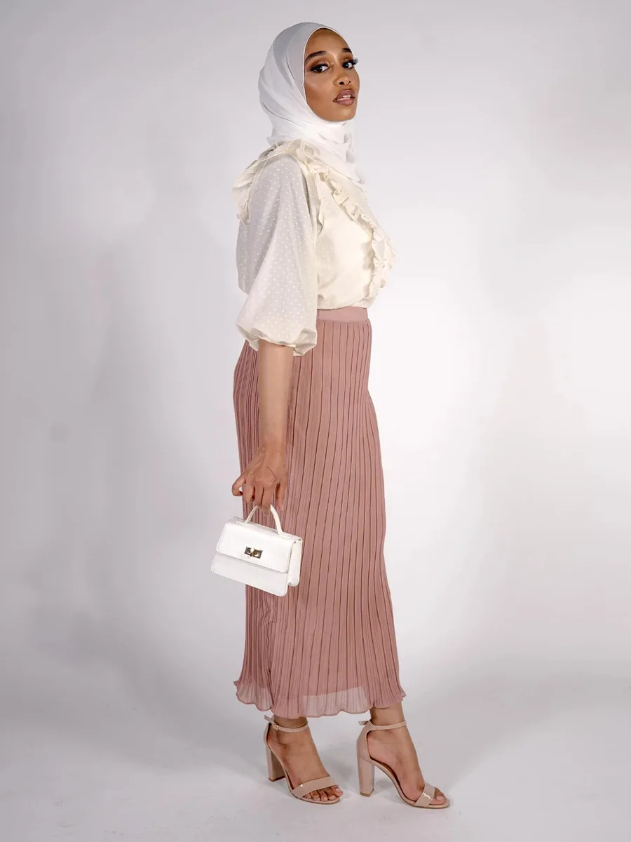 Women Muslim Pencil Long Skirt Chiffon Pleated Skirt Elastic Skirts High Waist Turkey Islamic muslim  мусульманская юбка