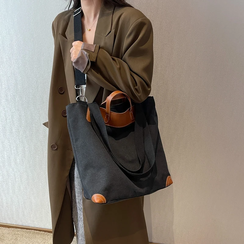 Women's Retro Canvas Crossbody Bags Large-capacity Versatile Travel Ladies Shoulder Bags Brand Designer Female Leisure Handbags