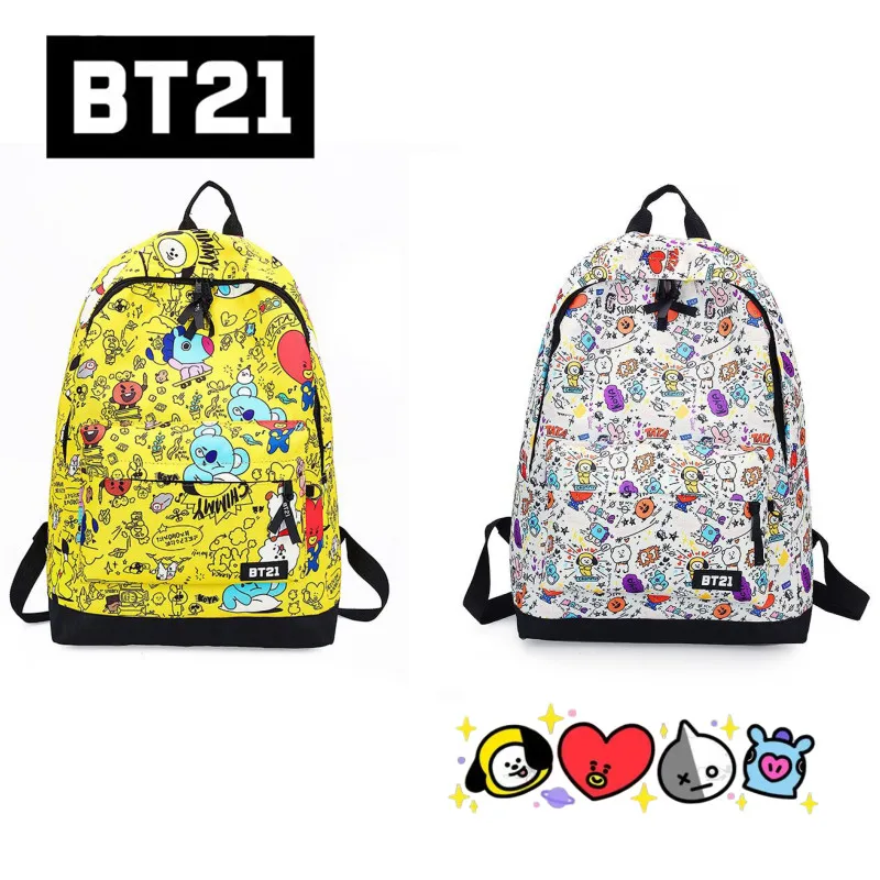 

Рюкзак Bt21 Kpop Kawaii Мультяшные животные Холщовая Сумка с принтом граффити Школьная Сумка Портативные вместительные сумки через плечо