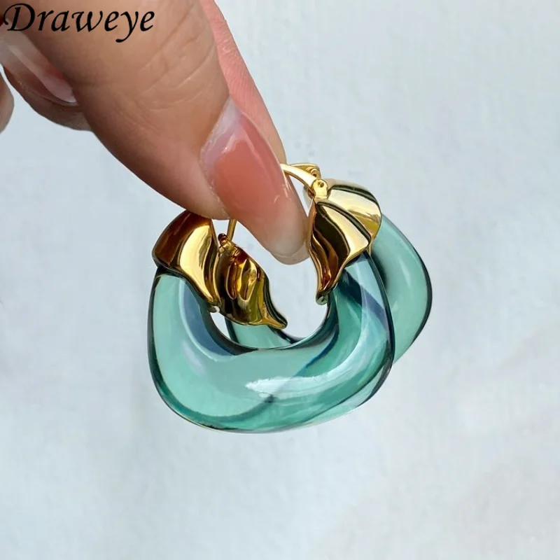 

Draweye Light Luxury Earrings for Women Geometric Amber Color Vintage Elegant Jewelry Korean Fashion Ladies Pendientes