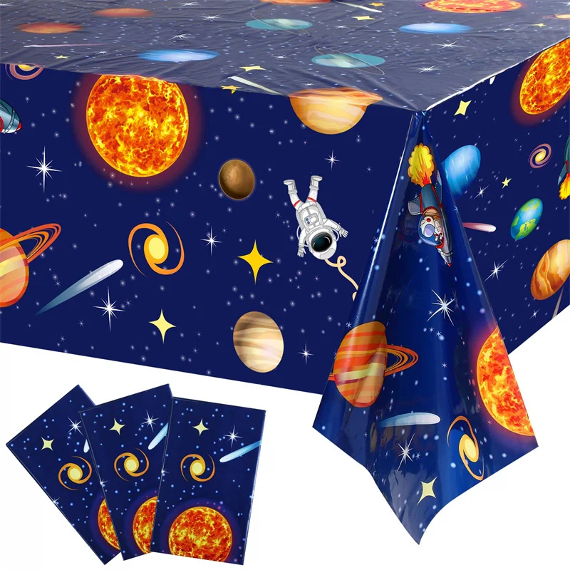 

Outer Space Birthday Tablecloth Planet Galaxy Plastic Tablecover Cartoon Astronaut Rocket Party Decor Disposable Table Cloth