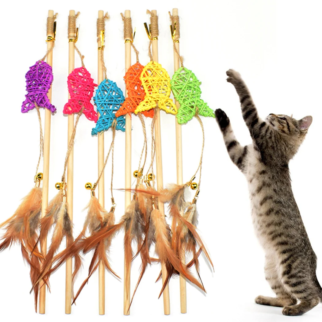 

Кошачья палочка 2 шт., деревянная игрушка, поддельные перья, Колокольчик для рыбы, Дразнилка для котенки, игрушечная палочка для кошек, деревянная удочка, игрушка с мини-колокольчиком для кошек, котят