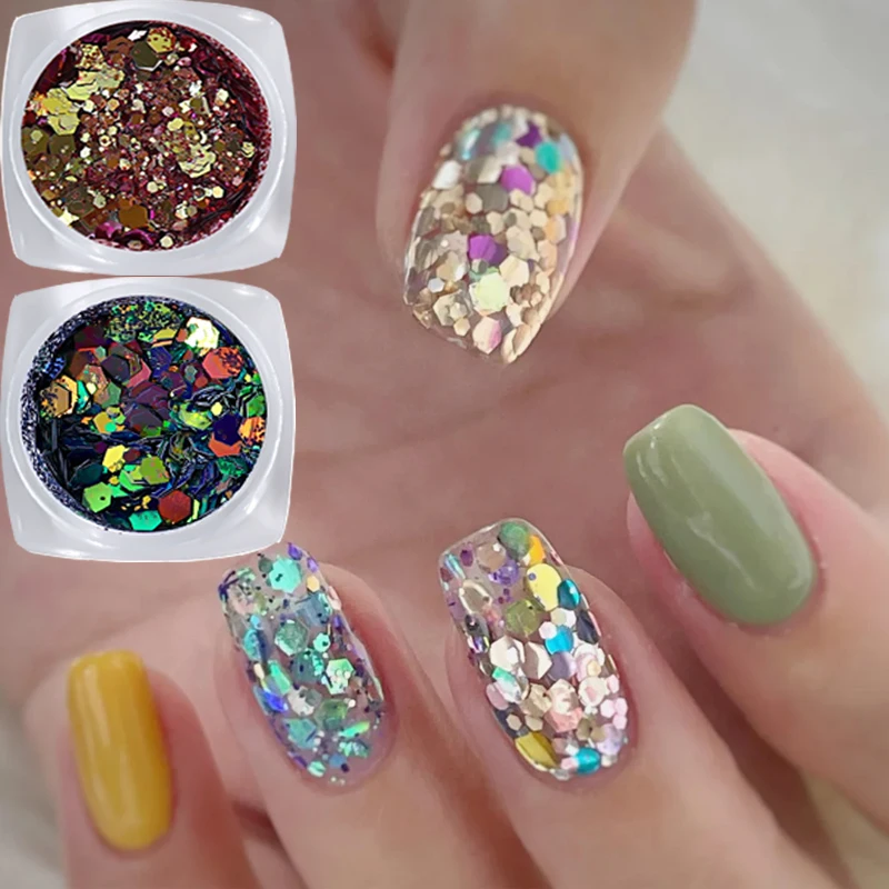 

Sdotter Sparkly Hexagon Nails Glitter Sequins Color Art Holographic Mermaid Flakes DIY Design Manicure Shiny Decoration Nail Acc