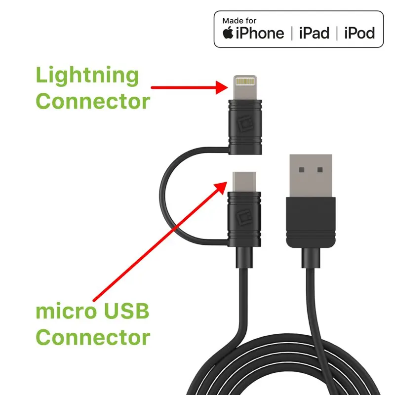 

2 в 1 Micro USB + Lightning (лицензированный MFI Сертифицированный) кабель для зарядки/синхронизации данных для apple iPhones iPads iPods и других Li
