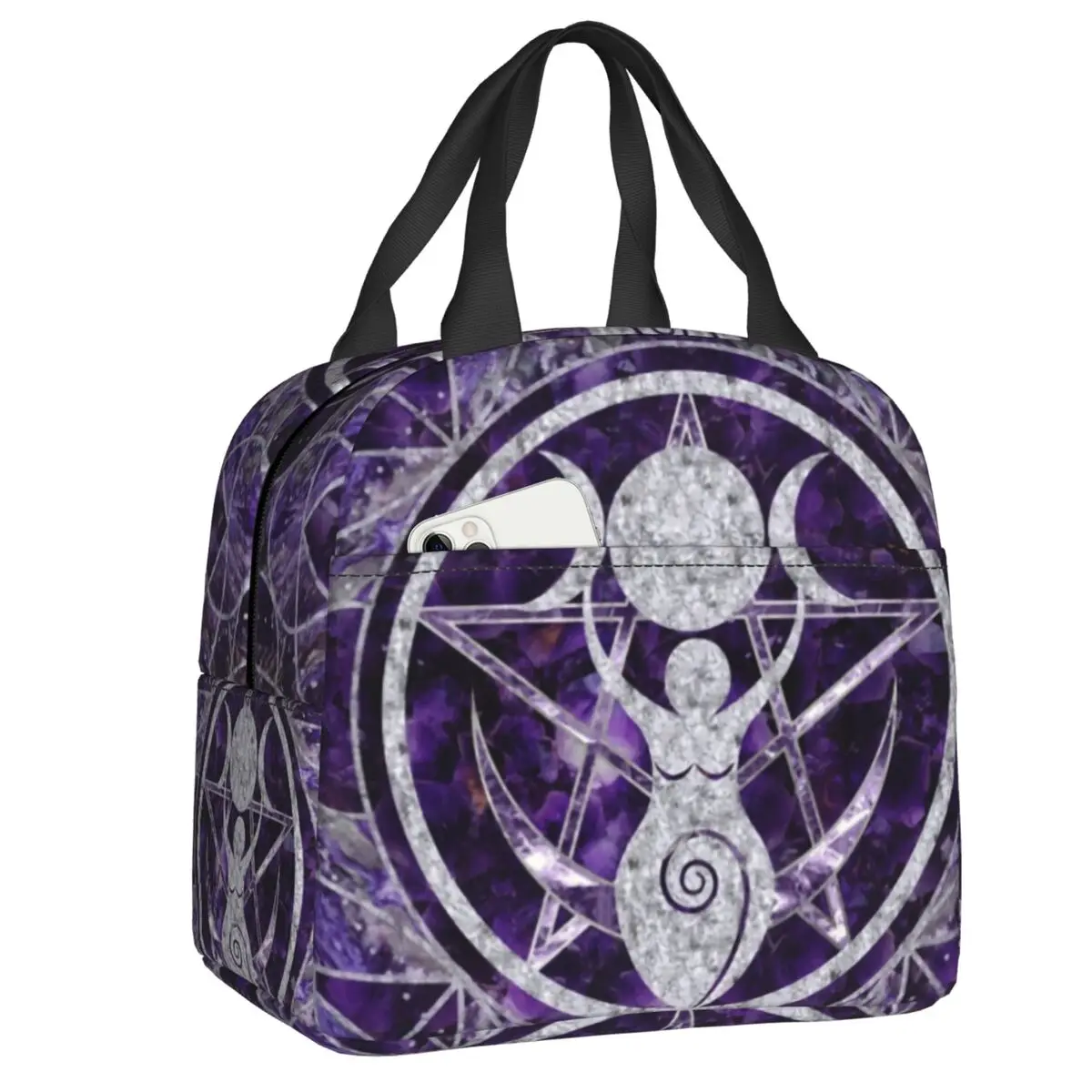 

Изолированная сумка для обеда с изображением богини тройной Луны для женщин, многоразовый термоохлаждающий Ланч-бокс с пентаграммой для оф...