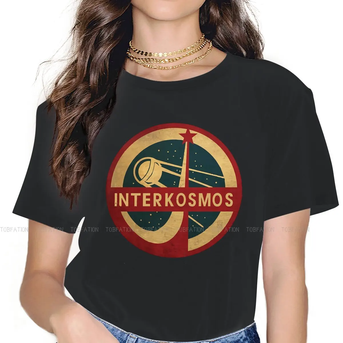 

Russian USSR CCCP Women T Shirt Vintage Interkosmos Space Program Sputnik Satellite Female Tops 5XL Tees Ladies Oversized Tshirt