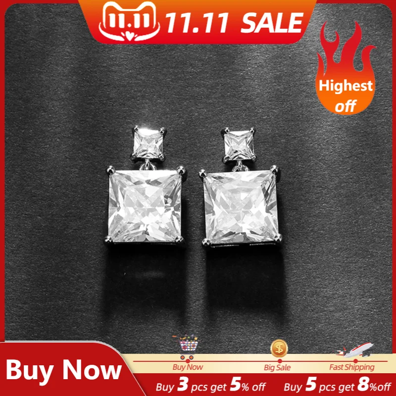 

JUNZI New Square Bling Zircon Crystal Dangle Earrings for Women Fashion Multicolor AAA+ CZ Earring Bridal Wedding Party Jewelry
