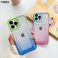 clear gradient multifunctional card holder female soft case for iphone 11 12 13 pro max 7 8 plus xr x xs se 2020 cover fundas