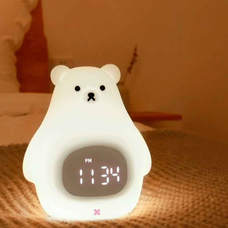 

Cartoon Timer Children's Alarm Clock Cute White Bear Food Grade Silicone Alarm Clock Night Light