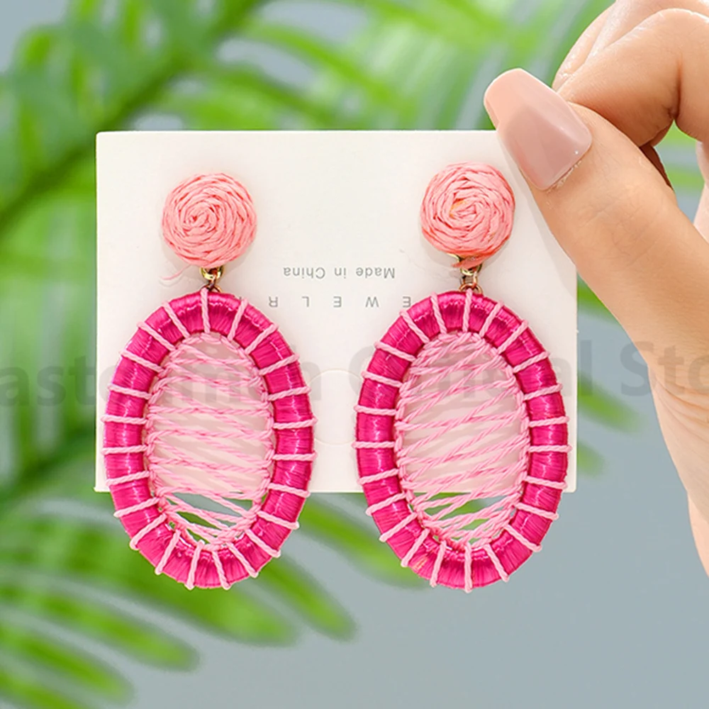 

Elegant Cute Cotton Weave Oval Dangle Drop Earrings For Women Luxury Charm Bridal Wedding Unusual Pendientes Statement Jewelry