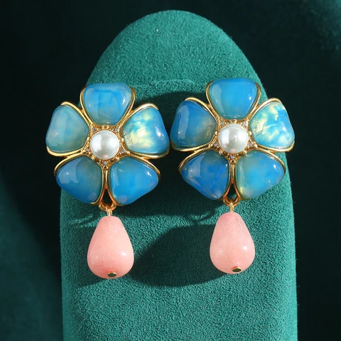 LOVE GREEN LIVE GREEN Серьги-капельки из меди с камнями