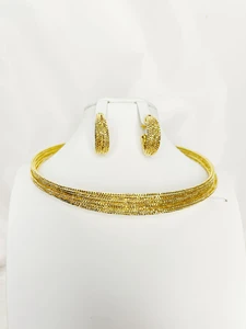 Gold Colour Plated Necklace Earring Set Beautiful Fashion Trend Sweet Romantic Party Wedding