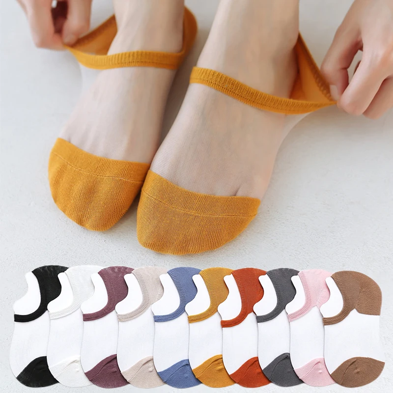 

Летние ультратонкие дышащие шелковые стеклянные женские носки женские лодочные носки, 3 пары, эластичные высококачественные силиконовые Нескользящие невидимые носки