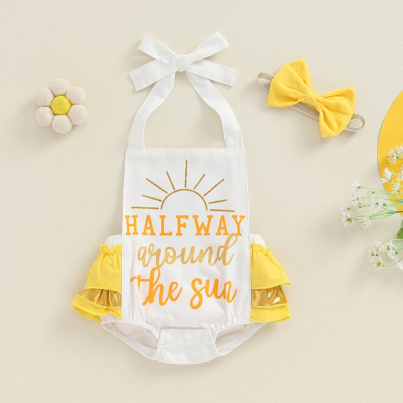 Детский летний комбинезон с оборками и повязкой на голову