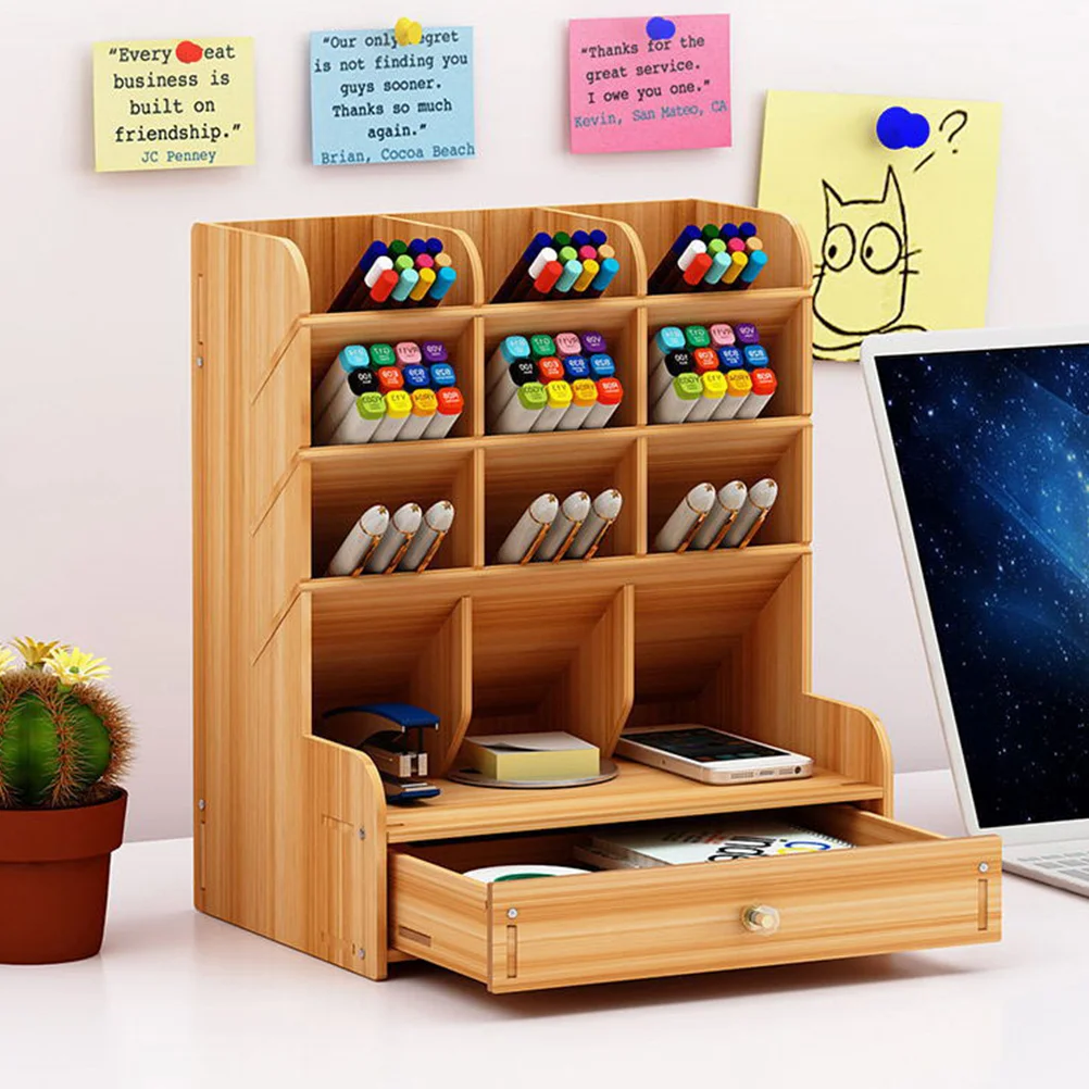 

Multi-Divided Pen Holder Desktop Storage Shelf Office Wood Shelves Wooden Sorting Machine