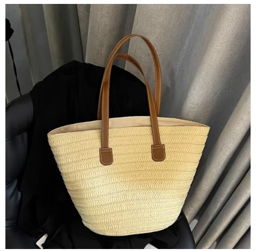 

Summer straw braided bag female large capacity bamboo braided tote bag seaside beach holiday travel vegetable basket braided buc