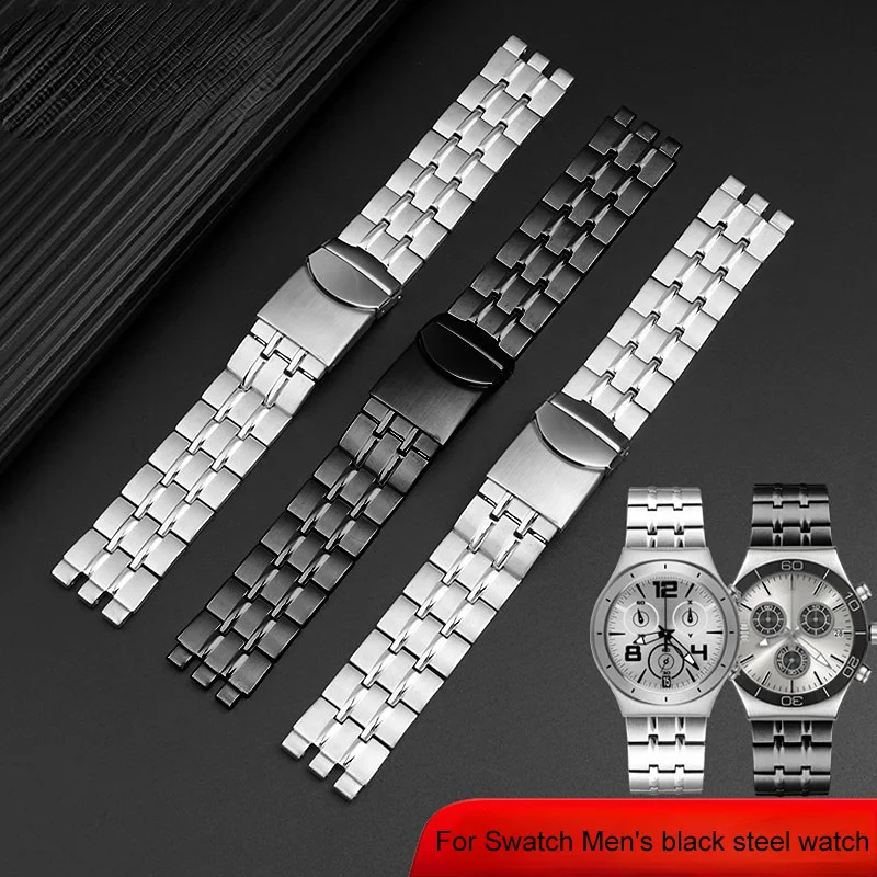 

High quality new style For Swatch Men's black steel watch Metal strap YVS451 YVS435 YCS443G watchband accessories 19mm 21mm