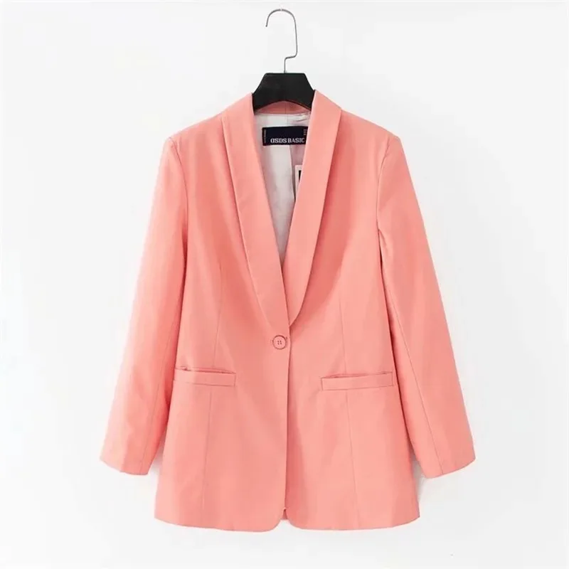 All-Match Solid Colors Blazer Suit Women Pink Casual Commute Office Blazer Mid Length Single Button 2021 New Autumn Spring Coats