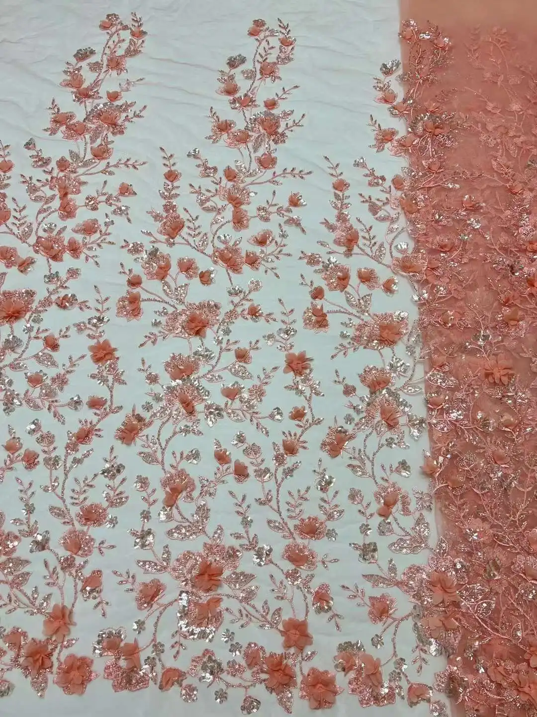 Новинка 2024 3D Цветочная вышивка для женского платья с бусинами Тюлевое кружево