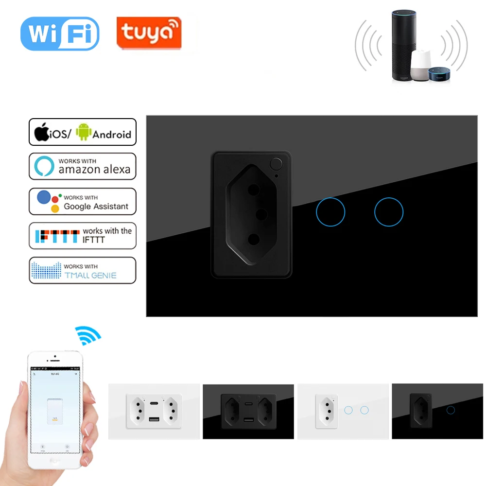 

Smart WiFi Graffiti South America Brazil gauge remote control wall socket USB+type-c charging socket surface
