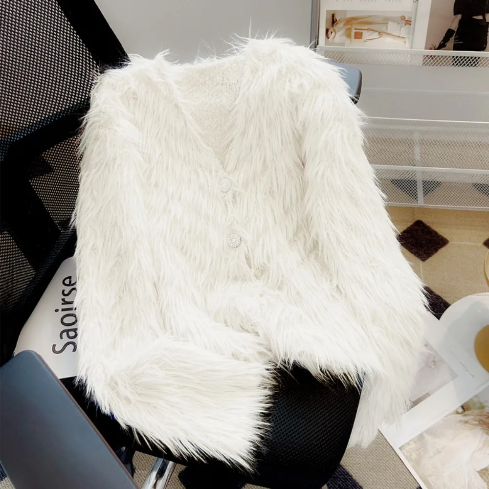 Женский теплый кардиган с v-образным вырезом и длинными рукавами однобортный