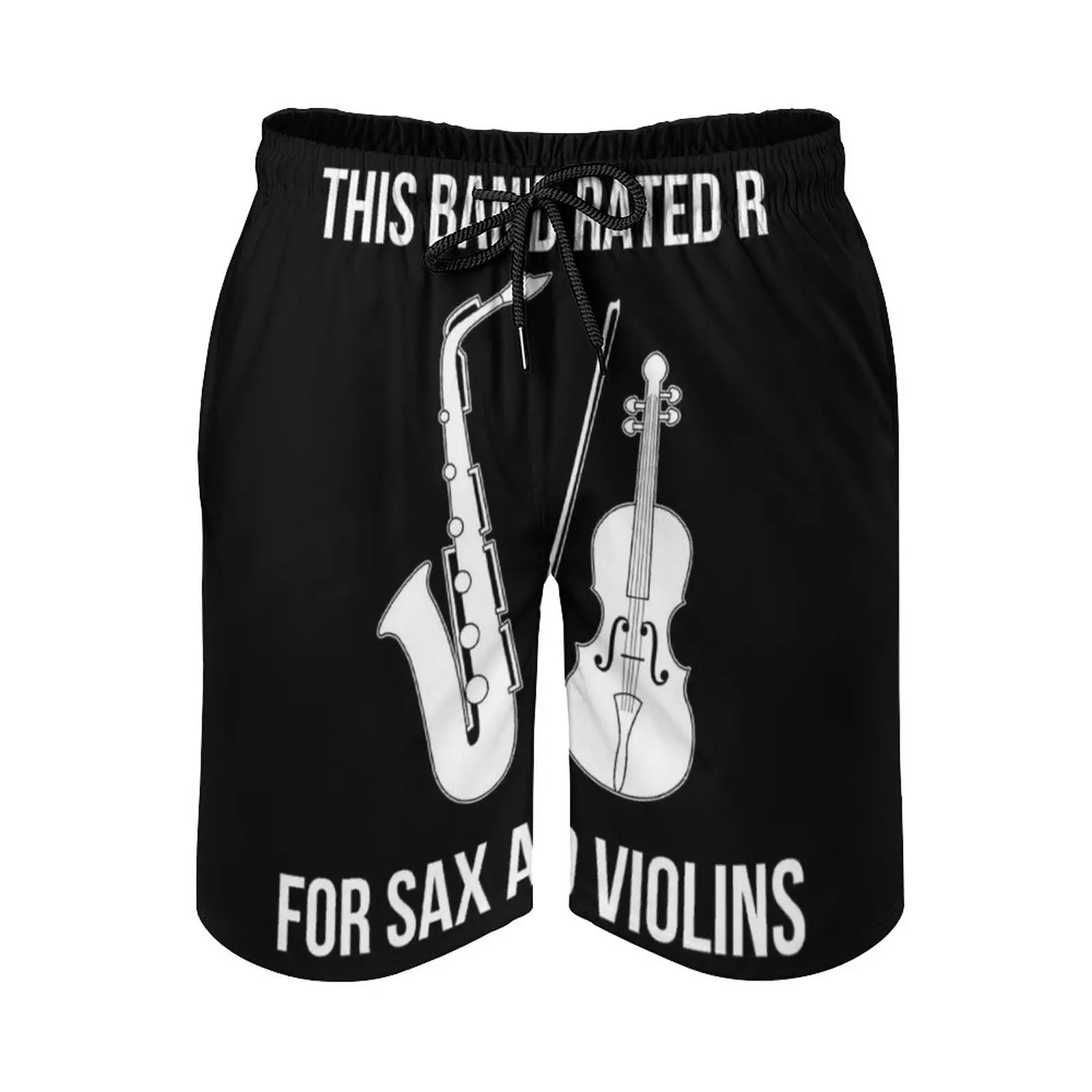 

This Band Rated R For Sax And Violins Design Men's Beach Shorts With Mesh Lining Surfing Pants Swim Trunks Music Music Gear