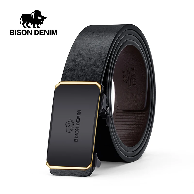BISON DENIM Male Leather Belt Automatic Buckle Luxury Brand Fashion Ratchet Belts Business High Quality Men Pants Waist Strap