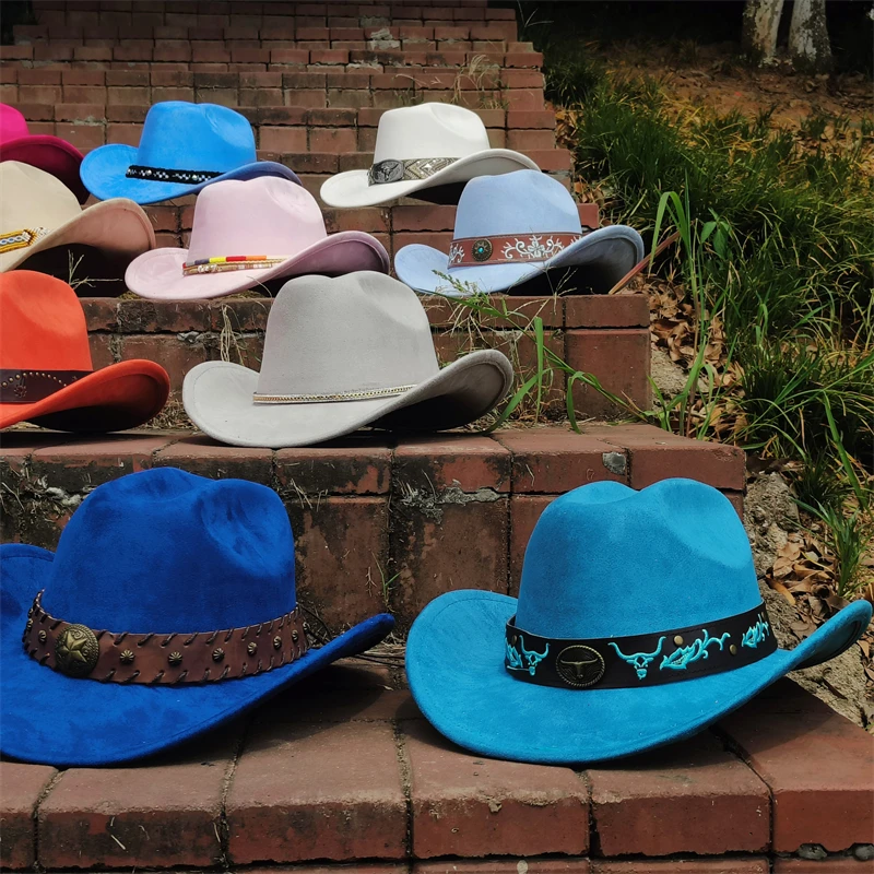 Замшевая ковбойская шляпа с ремнем для мужчин и женщин Осень-зима новая двойная