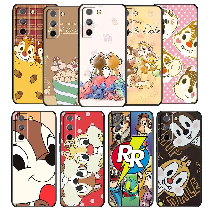 Cute Chip n Dale Phone Case For Samsung Galaxy S22 S21 S20 S10 S10e S9 S8 S7 PRO Ultra Plus FE Lite Black luxury Silicone Back