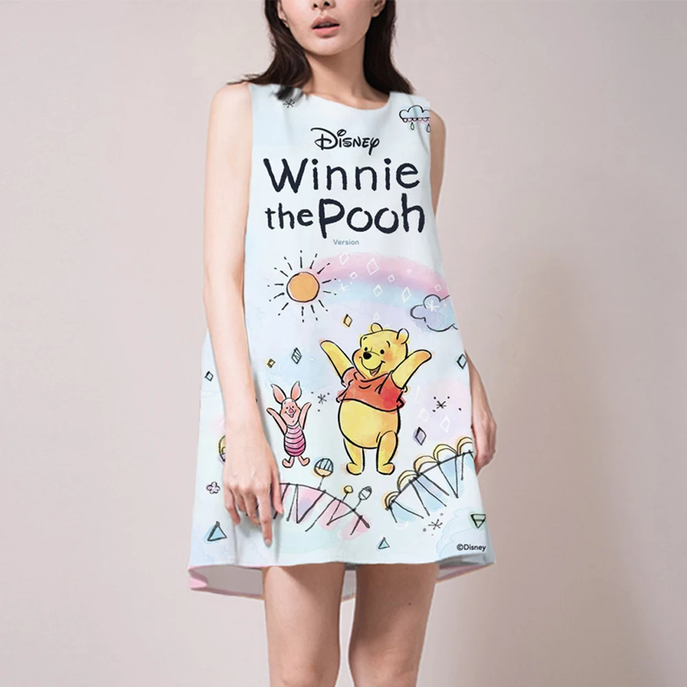 

Disney Winnie The Pooh Print Dresses Women Party Elegant Harajuku Casual 3D Dress Beach Vestidos Girls Holiday Beach Dresses